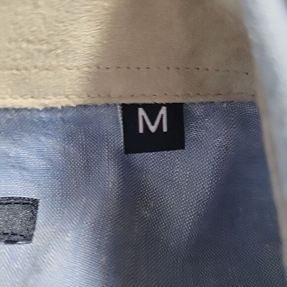 7 Diamonds Cowboys & Angel Shirt Men Medium Linen Slub Elbow Patch Contrast Cuff - Picture 14 of 15